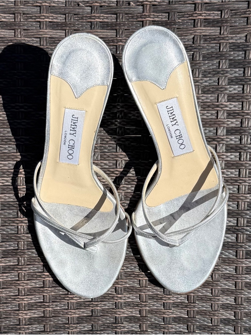 Jimmy Choo Nimbus Leather kitten heel slip on silver